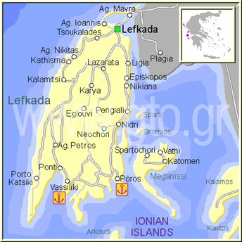 Description: mapa ostrva Lefkada u Grckoj